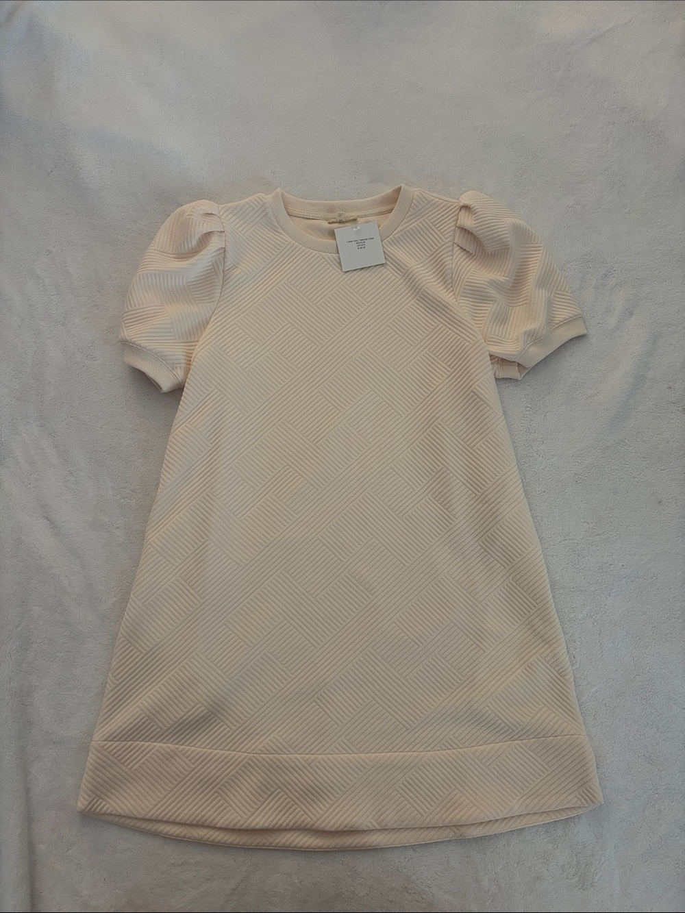 JODIFL Cream Textured Puff-Sleeve Shift Dress